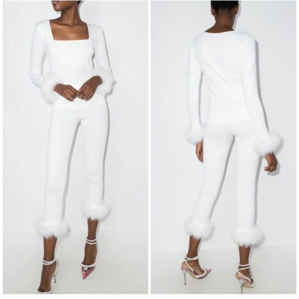 Sleeper Weekend Chic Bridal Feather Slim White Capri Legging Pant Size Small